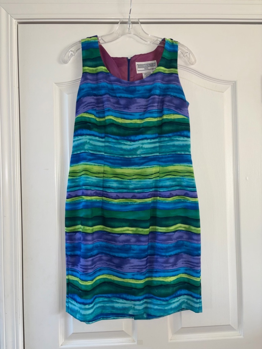 Jessica Howard Petite Multicolor Striped Shift Dress - Blue/Green/Purple